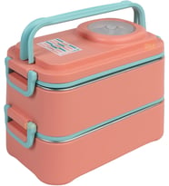1200ml Lunchbox 2 Katlı 4 Bölmeli Mini Kaseli Çelik Sefer Tası Yemek Kutusu (Turuncu-Turkuaz)