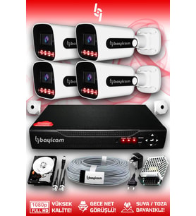 Bayicam 4 Kameralı Zebra 4 Dış Kamera Set 500 GB 5 MP Full HD Gece Görüşlü Güvenlik Kamerası Sistemi
