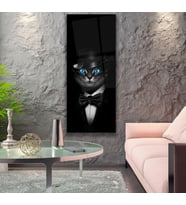 Şapkalı Kedi Cam Tablo