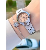 Casio CSISTE90 Kadranı Pudra Kordonu Gümüş Renk Hediye Paketli Kadın Kol Saati ve Bileklik