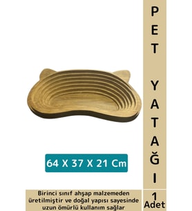 Evcil Hayvan Konforlu Kolay Temizlenir Çok Şık Kulak Motifli Ahşap Kedi Köpek Yatağı 64 X 37 X 21 Cm
