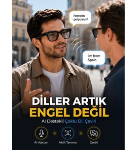 Mey İthalat® Siyah 3 Lensli Akıllı Kamera Gözlüğü Bluetooth Görüşme Müzik Kontrolü AI Çeviri Fotoğraf Video Kayıt Özellikli