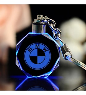 Bmw Logolu 2d Patlatma Kristal Led Işıklı Anahtarlık, Araba Anahtarlığı
