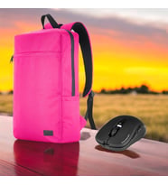 Classone PR-EK106 15,6'Su Geçirmez Kumaş Fermuar Sırt Çantası+Kablosuz Mouse (Pembe)
