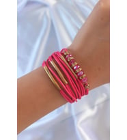 Pembe Renk Zirkon Taşlı Metal Aksesuarlı İpli Çoklu Bileklik TJ-BB6357