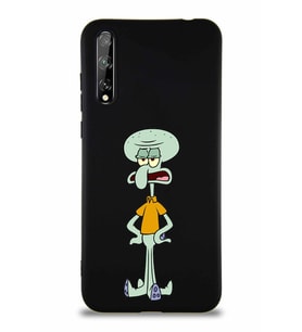 Huawei P Smart S Soft Premier Kapak Squidward Dokunaç Tasarımlı Silikon Kılıf - Siyah (Şeffaf)