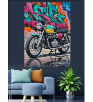 Graffiti Desenli Motosiklet Çizimi Dekoratif Kanvas - Mdf Ahşap Tablo