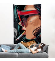 Sigara İçen Pop Art Kadın Duvar Örtüsü-7929