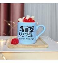 Hemşire ( Nurse Life ) Tasarımlı Kişiye Özel Mavi Türk Kahvesi Fincanı