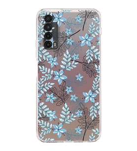 PrintiFy Huawei Psmart 2021 Uyumlu Kamera Korumalı Floral Mavi Tasarımlı Şeffaf Silikon Kılıf