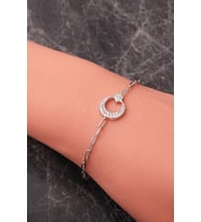 Taşlı Ay Yıldız Rodyumlu 925 Ayar Gümüş Ataç Bileklik 4938