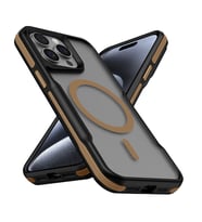 iPhone 14 Pro Max Kılıf M-safe Şarj Özellikli Renkli Kenar Airbag Şeritli Lamer Kılıf (Gold)