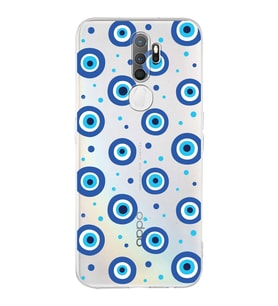 PrintiFy Oppo A5 2020 ile Uyumlu Nazar Boncuğu 1 Baskılı Kamera Korumalı Şeffaf Silikon Kılıf