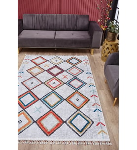 Dijital Kaymaz Yıkanabilir Kırmızı Geometrik Salon Halısı Mutfak Halısı Koridor Halısı Yolluk HLN5010