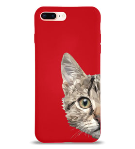 Apple iPhone 7 Plus Uyumlu Lansman Kılıf Catface Tasarımlı İçi Kadife Kapak-Kırmızı (Şeffaf)