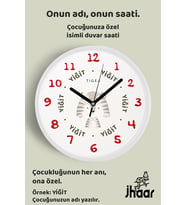 İsme Özel Sevimli Kaplan Çocuk Odası Duvar Saati Orta Boy 30 cm Beyaz Camlı Sessiz