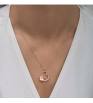 Gümüş Rose Çiçekli Kalp Kadın Kolye