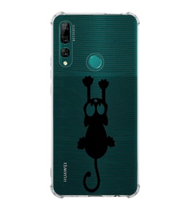 Huawei Y9 Prime 2019  Köşe Korumalı Antişok Kapak Çizgi Kedi (Siyah) Tasarımlı Şeffaf Kılıf