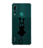 Huawei Y9 Prime 2019  Köşe Korumalı Antişok Kapak Çizgi Kedi (Siyah) Tasarımlı Şeffaf Kılıf