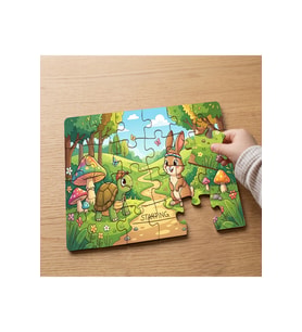 Kaplumbağa ile Tavşan Tasarımlı 24 Parça Ahşap Çocuk Puzzle