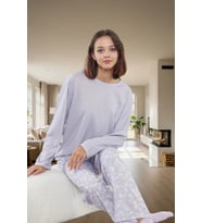 Evde Rahatlık %100 Pamuklu Pijama Takımı Çiçek Desenli Zarifane Tasarım Rahat Ve Şık (Lila)
