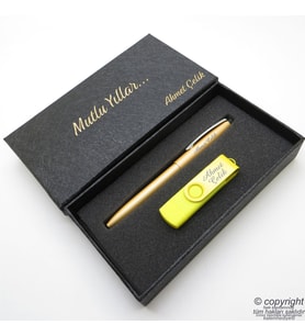 16GB. İsme Özel Otg Usb Bellek + Scrikss İsme Özel Kalem Seti - Hardal Sarı