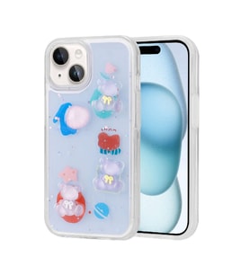 iPhone 15 Kılıf Kabartma Figürlü Parlak Minimini Silikon Kılıf (Mor)