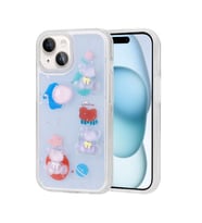 iPhone 15 Kılıf Kabartma Figürlü Parlak Minimini Silikon Kılıf (Mor)