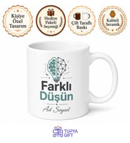 Farklı Düşün Yazılı Baskılı Kupa Bardak Hediye Motivasyon Porselen Mug