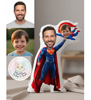 Kişiye Özel Süper Kahraman Baba Çocuk Şekilli Maskot Yastık