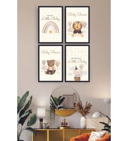Sevimli Aslan, Ayı, Tavşan Tasarımlı Gökkuşağı Baby Room Tasarımlı Çocuk Odası MDF Tablo (Karışık)