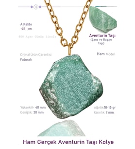 Sertifikalı Ham İşlenmemiş Aventurin Taşı Kolye - 24k Altın Kaplama (Çok Renkli)
