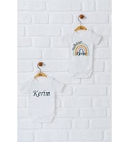 Pia Baby Premium %100 Pamuk İsme Özel Organik Baskılı İkili Set Çıtçıtlı Bebek Body Zıbın Modelleri 5074-17 (Ekru)