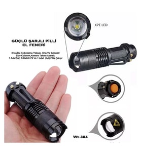 Mini Güçlü Şarjlı Pilli El Feneri Wt-304