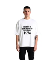 Erkek Oversize Tişört Pizza Baskılı Komik Slogan Baskı Kısa Kol Yuvarlak Yaka Rahat Kesim Günlük