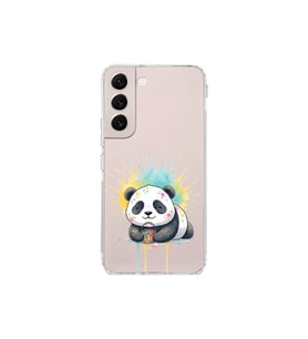 Samsung Galaxy S22 ile Uyumlu Splash Panda Tasarımlı Şeffaf Silikon Kılıf