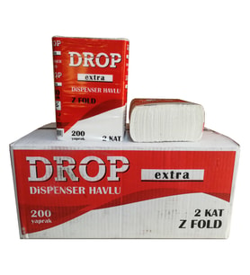 Drop Dispenser Havlu / Z Katlama / 2 Kat / 200 Adetlik 12 Paket / Koli