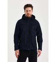 Lacivert Erkek %100 Su Geçirmez İçi Polarlı İç Çepli Çıkartılabilir Kapüşonlu Softshell Mont&Kaban