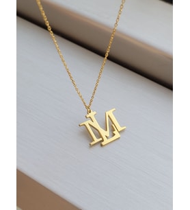 Kişiye Özel 925 Ayar Gümüş Tasarım Çift Harf Kolye (Gold)