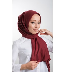 Bordo Pratik Hazır Geçmeli Tesettür Şal Örme Kumaş Sade 2118_16