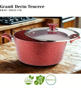 ARZU ÇELİK 10 Parça Granit Set Cam Kapak - Kırmızı