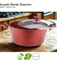 ARZU ÇELİK 10 Parça Granit Set Cam Kapak - Kırmızı