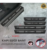 Chery Logolu Karbon Kapı Eşiği Koruyucu Suni Deri 4'lü Set