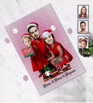 Kişiye Özel Yılbaşı Aile Karikatürlü A3 240 Parça Puzzle Model-2