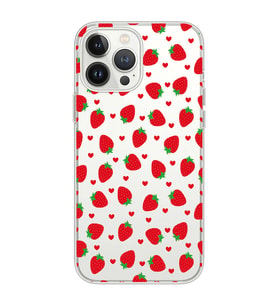 Iphone 12 PRO Uyumlu Çilek ve Kalpler Tasarımlı Şeffaf Telefon Kılıfı