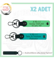 Motosiklet Maceracılarına, İsim Plaka ve A + Kan Grubu Yazılı x2 Anahtarlık, K Turkuaz-F Yeşil-Laci