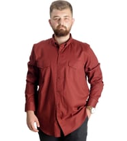 Mode XL Büyük Beden Gömlek Gabardin Çift Cep Kapaklı 20360 Bordo