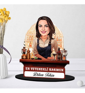 Kişiye Özel Kadın Barmene Hediye Karikatürlü Biblo