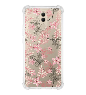 PrintiFy Huawei Mate 20 Lite Uyumlu Köşe Korumalı Floral Kırmızı Tasarımlı Şeffaf Silikon Kılıf