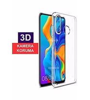Huawei P30 Lite Şeffaf Tıpalı Kamera Korumalı Lüx Silikon Kılıf